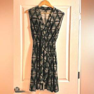 Slimming black & grey v-neck wrap dress from BCBGMaxAzria. Size small.
